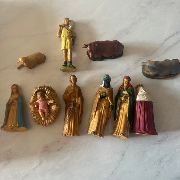 Vintage Nativity Set Joseph Mary Jesus Wise Men shepherd plastic Hong Kong 864 - Picture 10 of 10